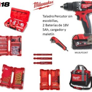 KIT TALADRO MILWAUKEE M18 BLPD 502X CON ACCESORIOS